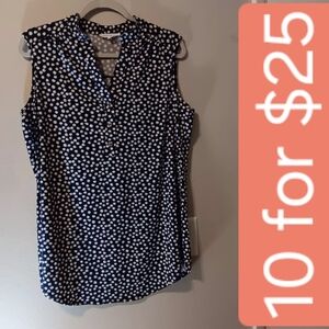 Sleeveless Navy Polka Dot V-Neck Top - Classic Women's Tank